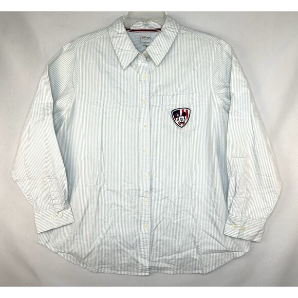 Disney Mickey Button Up Shirt Women Plus Sz 20W Striped Embroidered Long Sleeve - Picture 1 of 9